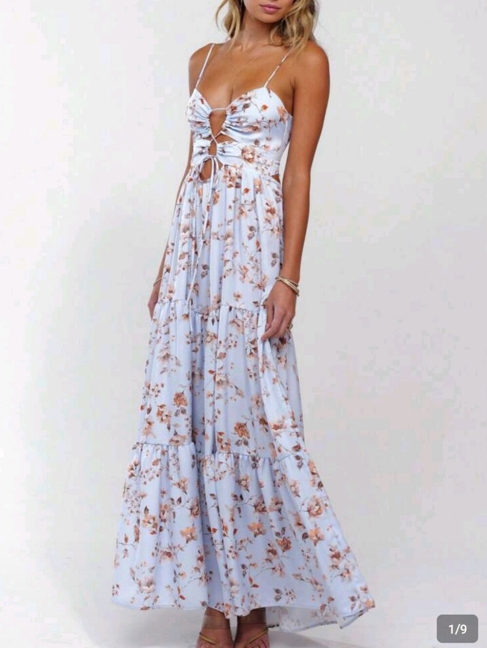 Light Blue Floral Spaghetti Strap Maxi Dress